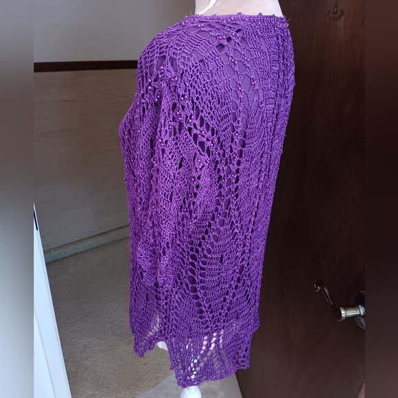Vintage~ Purple Crochet Beaded Lined Blouse • Medium - Picture 9 of 12